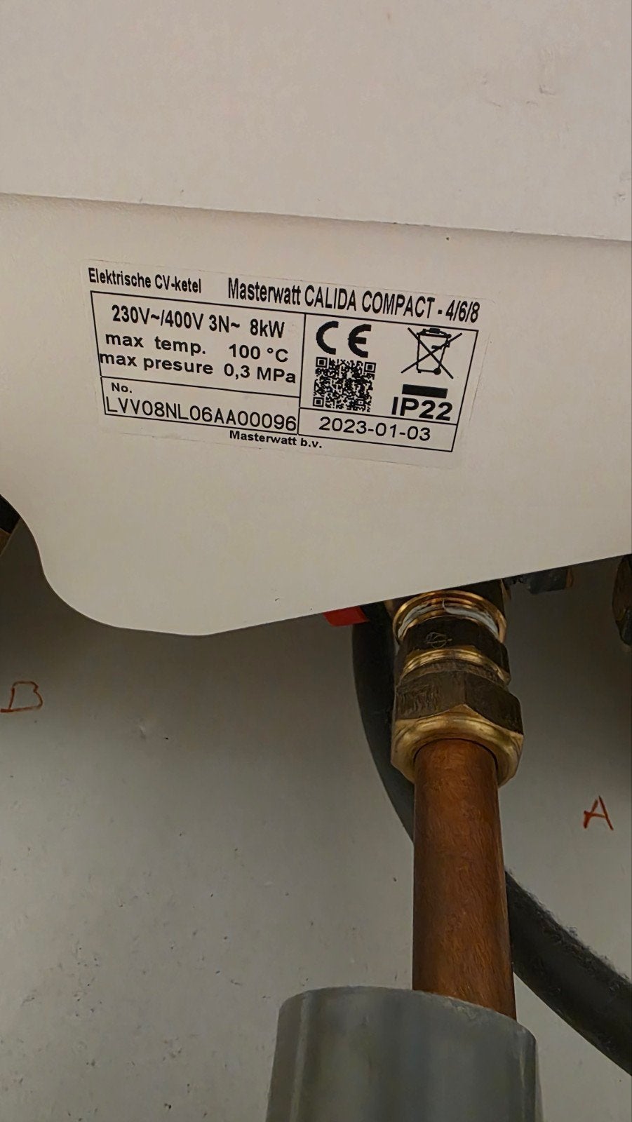 Masterwatt Calida Compact 4/6/8 8 kW Elektrische CV-ketel, 30 tot 80 cm, Gebruikt, Cv-ketel of Combi-ketel, Minder dan 60 cm