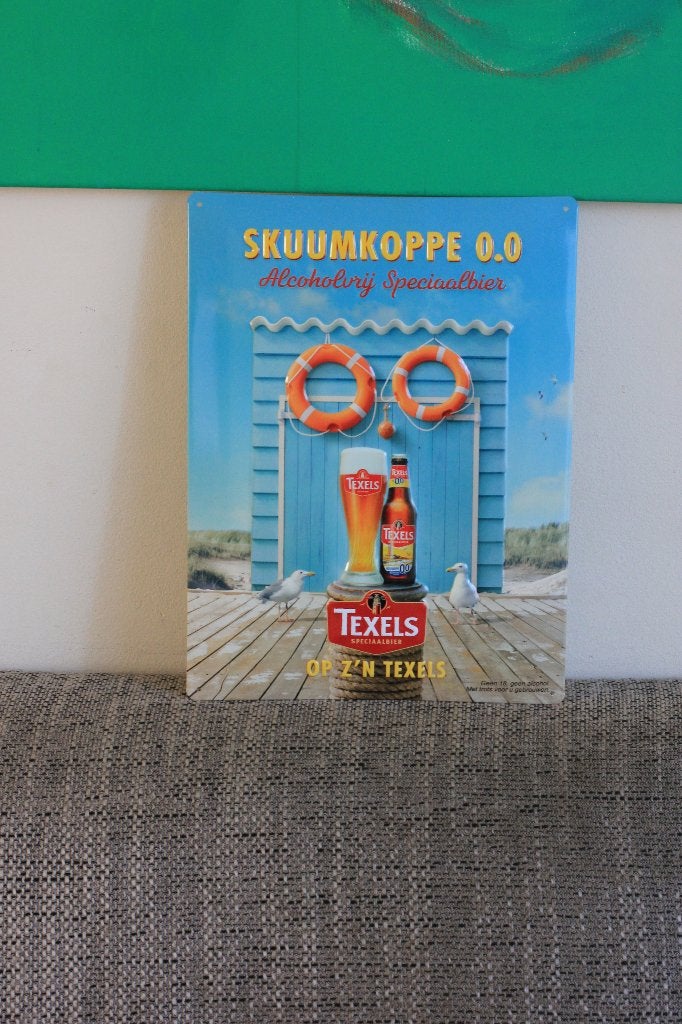 blikken bierplaat TEXELS SKUUMKOPPE 0.0, Ophalen of Verzenden, Gebruikt, Reclamebord, Plaat of Schild, Overige merken
