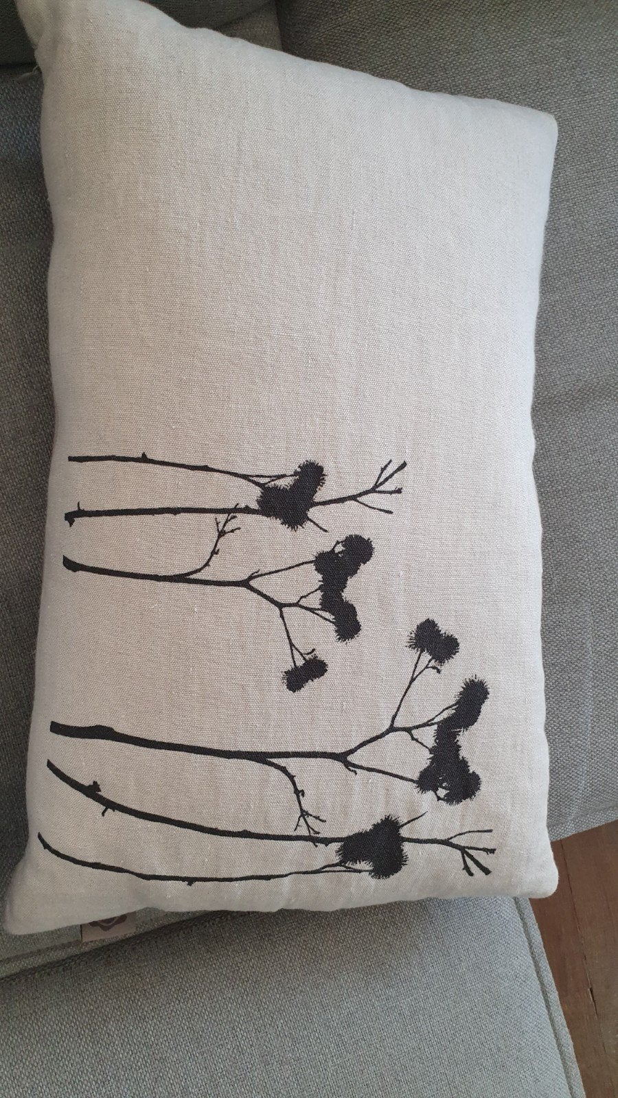 Nieuw,uniek linnen kussen Dorothee Lehnen, Overige merken, Beige, Met print, Nieuw