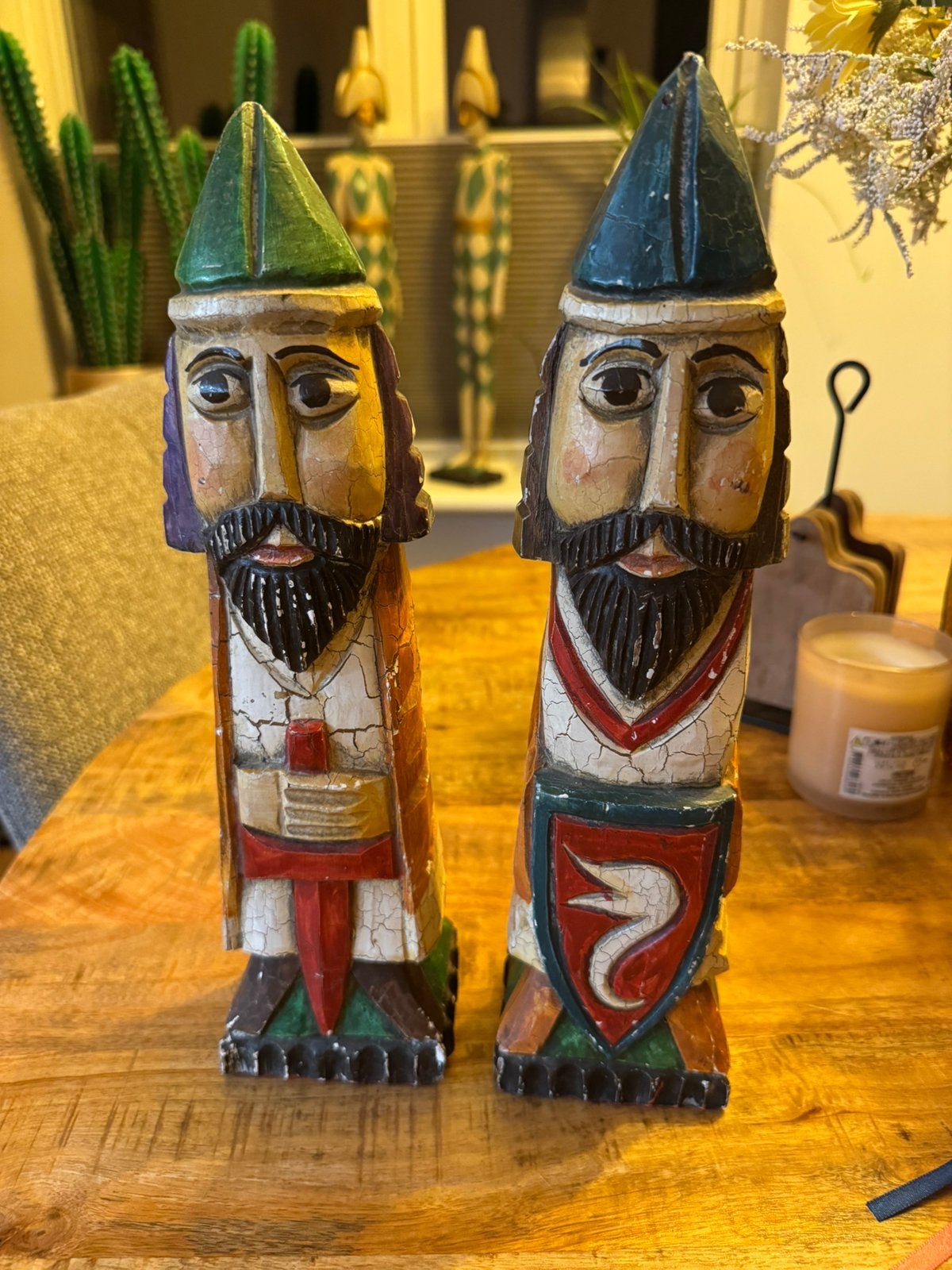 Set van 2 Vintage Spaanse Houten Beelden – Jaren '60/'70, Ophalen of Verzenden