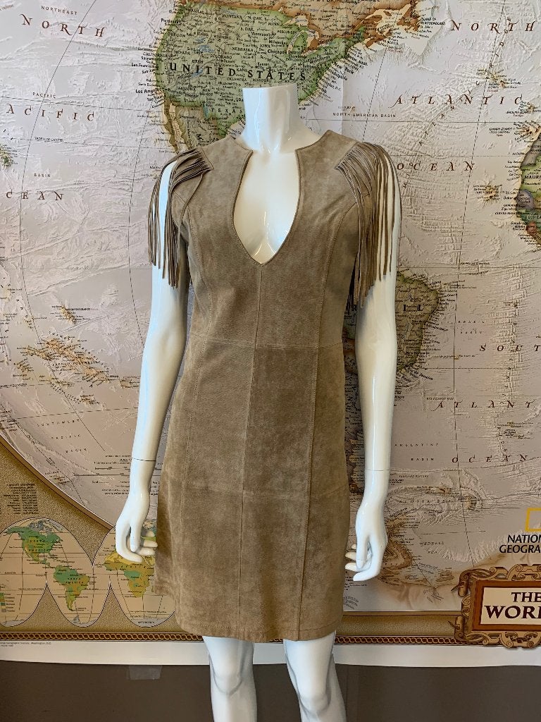Ibana Rouge Leren Western Jurk Maat S 36 Beige/Bruin, Beige, Ophalen of Verzenden, Maat 36 (S), Boven de knie