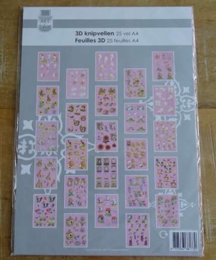 Set van 25 knipvellen om 50 3d kaarten te maken, roze set, Ophalen of Verzenden, Nieuw, Dieren, Knipvel
