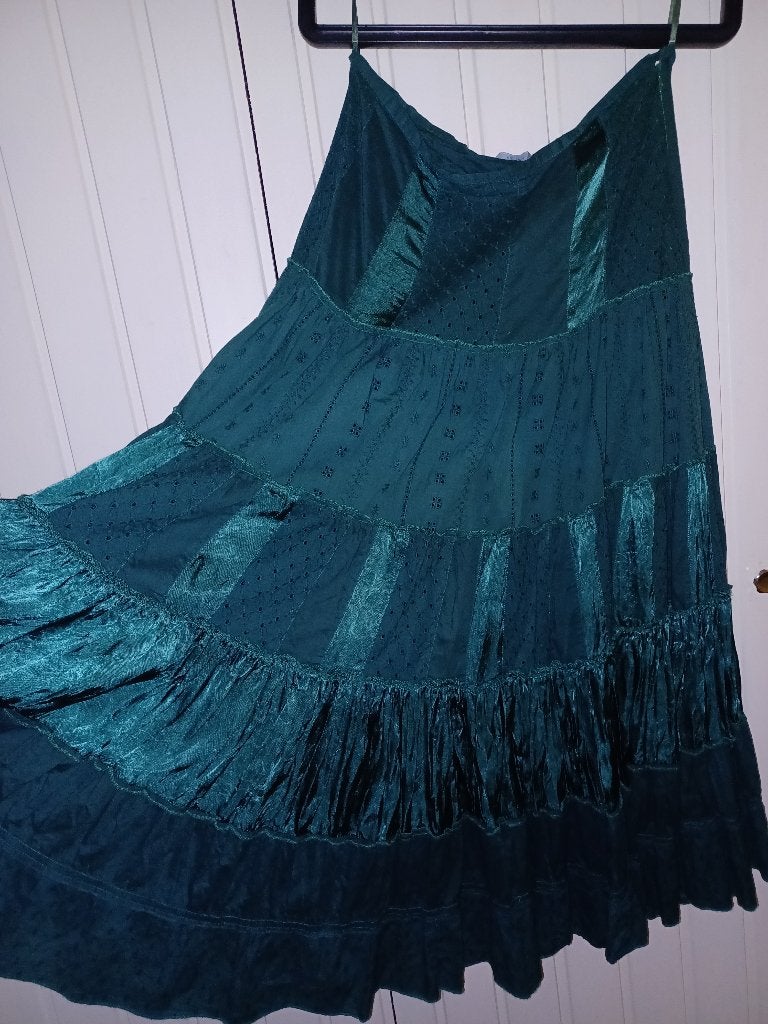 donker smaragd groen strokenrok gevoerd broderie BoHo IBIZA, Kleding | Dames, Maat 42/44 (L), Ophalen of Verzenden, Zo goed als nieuw