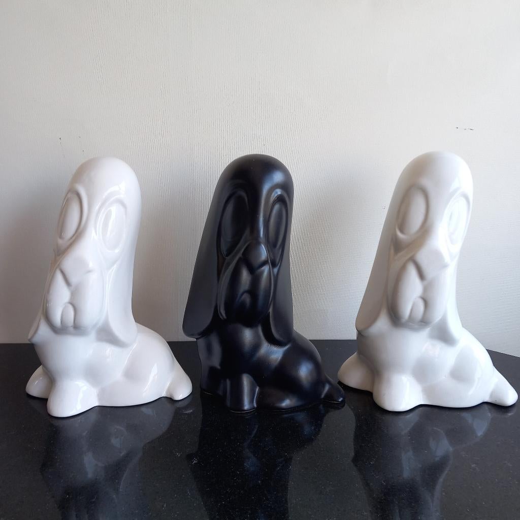 Set vintage honden - Droopy / Basset Hound stijl - zwart/wit, Ophalen of Verzenden, Zo goed als nieuw, Steen/keramiek, Vintage