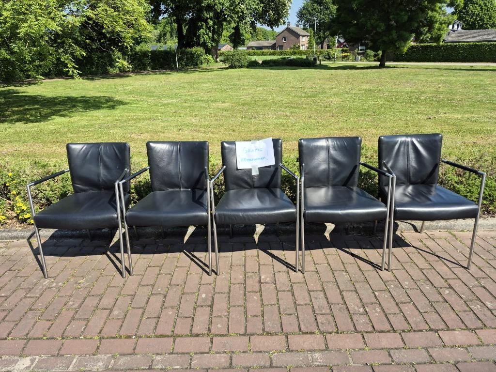 Keuken stoelen met leer en aluminium, Ophalen, Gebruikt, Zwart, Leer