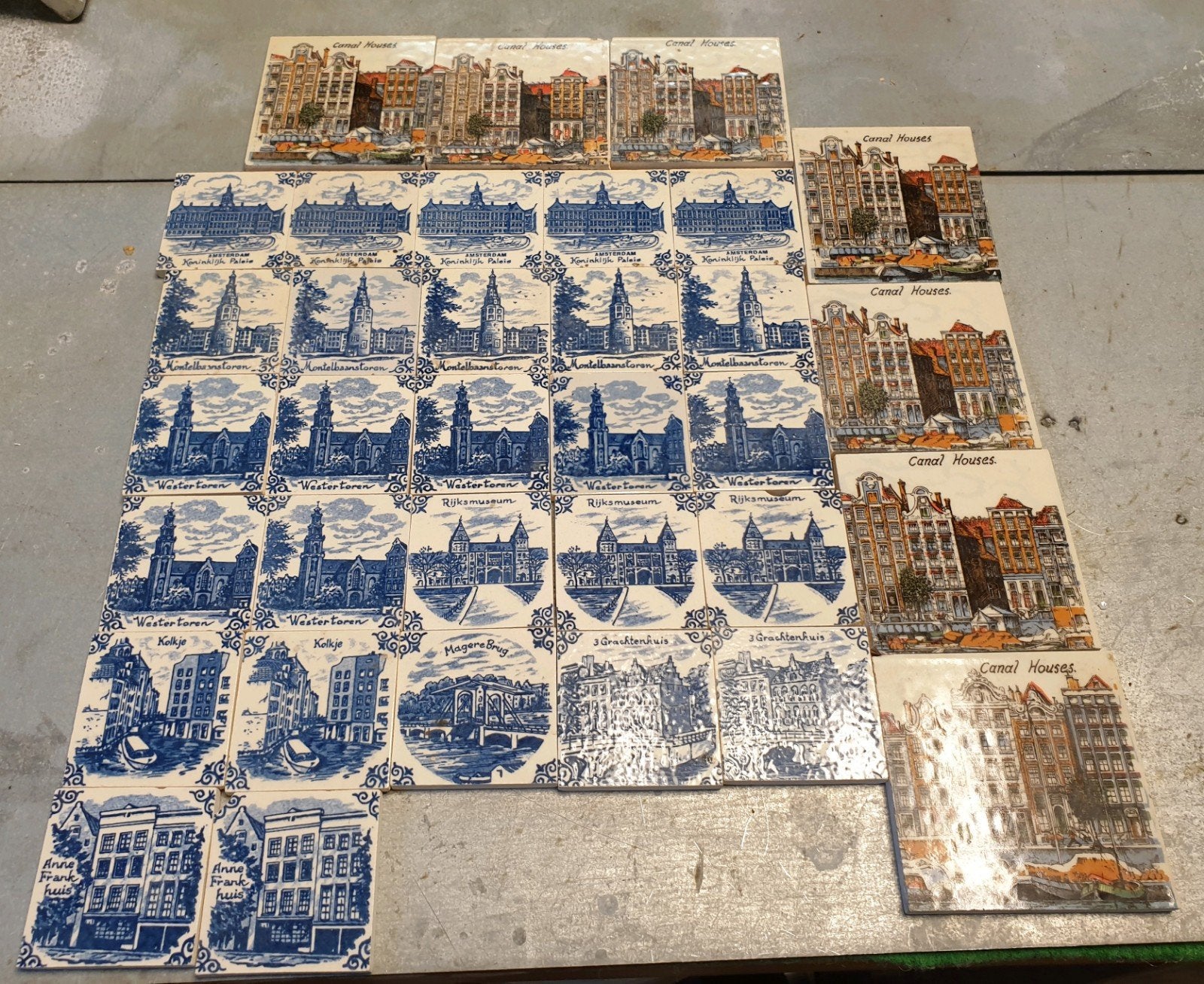 partij delfsblauwe tegeltjes stadgezicht Amsterdam., Antiek en Kunst, Ophalen of Verzenden