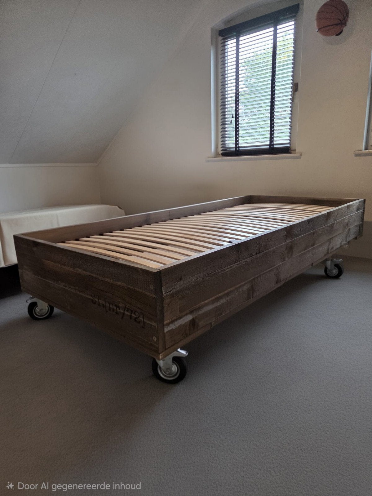 bed van steigerhout met lattenbodem, Huis en Inrichting, Ophalen, 90 cm, Eenpersoons, Bruin