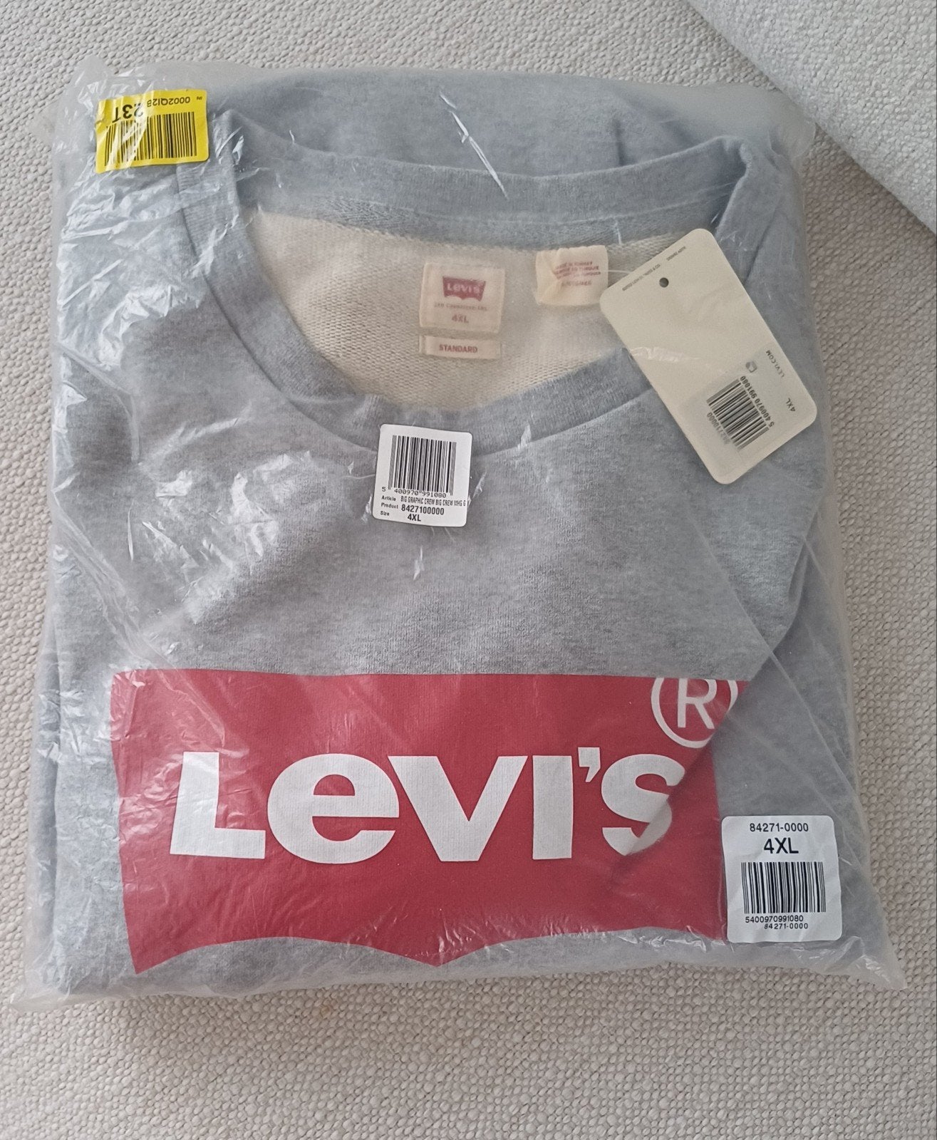 Levi's Sweater 4XL - Grijs met rood logo, Levi's, Nieuw, Overige maten, Ophalen of Verzenden