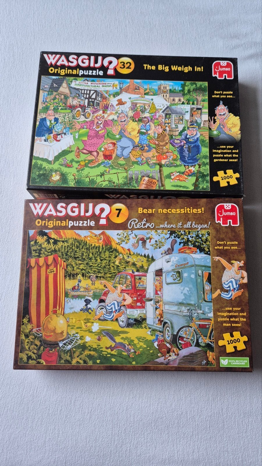 2x Wasgij Puzzels: The Big Weigh In & Bear Necessities, Ophalen, 500 t/m 1500 stukjes, Zo goed als nieuw, Legpuzzel