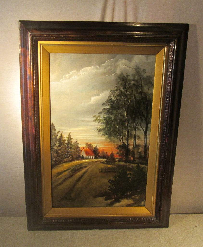 Mooi Geschilderd Werk 'Huisje in de Bossen' - J Willems, Doek, Ophalen of Verzenden, Landschap, Olieverf
