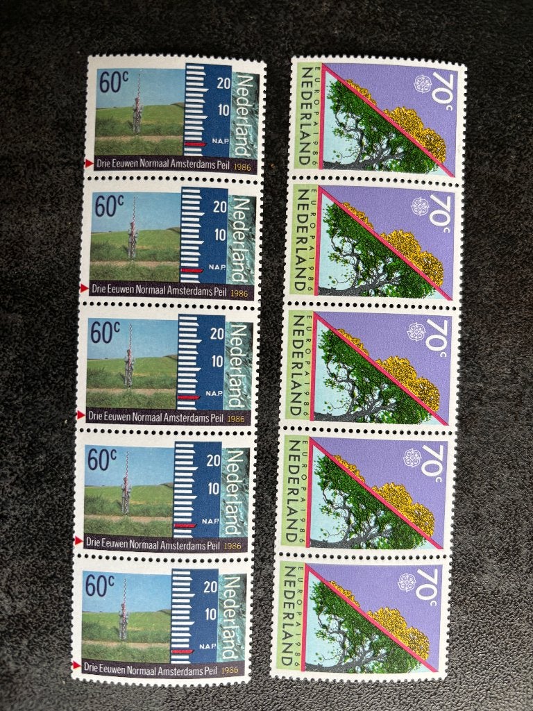 1986 Rolzegels strip 5: 1346R,1354R Europa, Amsterdams peil, Ophalen of Verzenden, Na 1940, Postfris