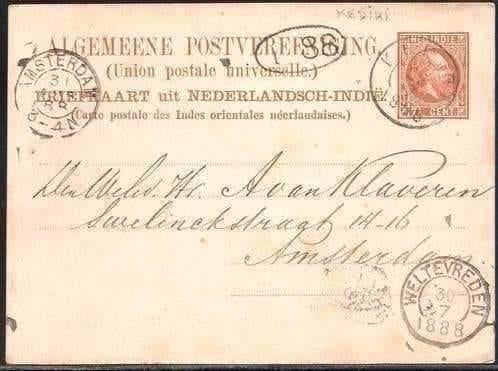 P017 Briefkaart Nederlands Indie Kleinrondstempel Kedirie, Postzegels en Munten, Ophalen of Verzenden, Briefkaart