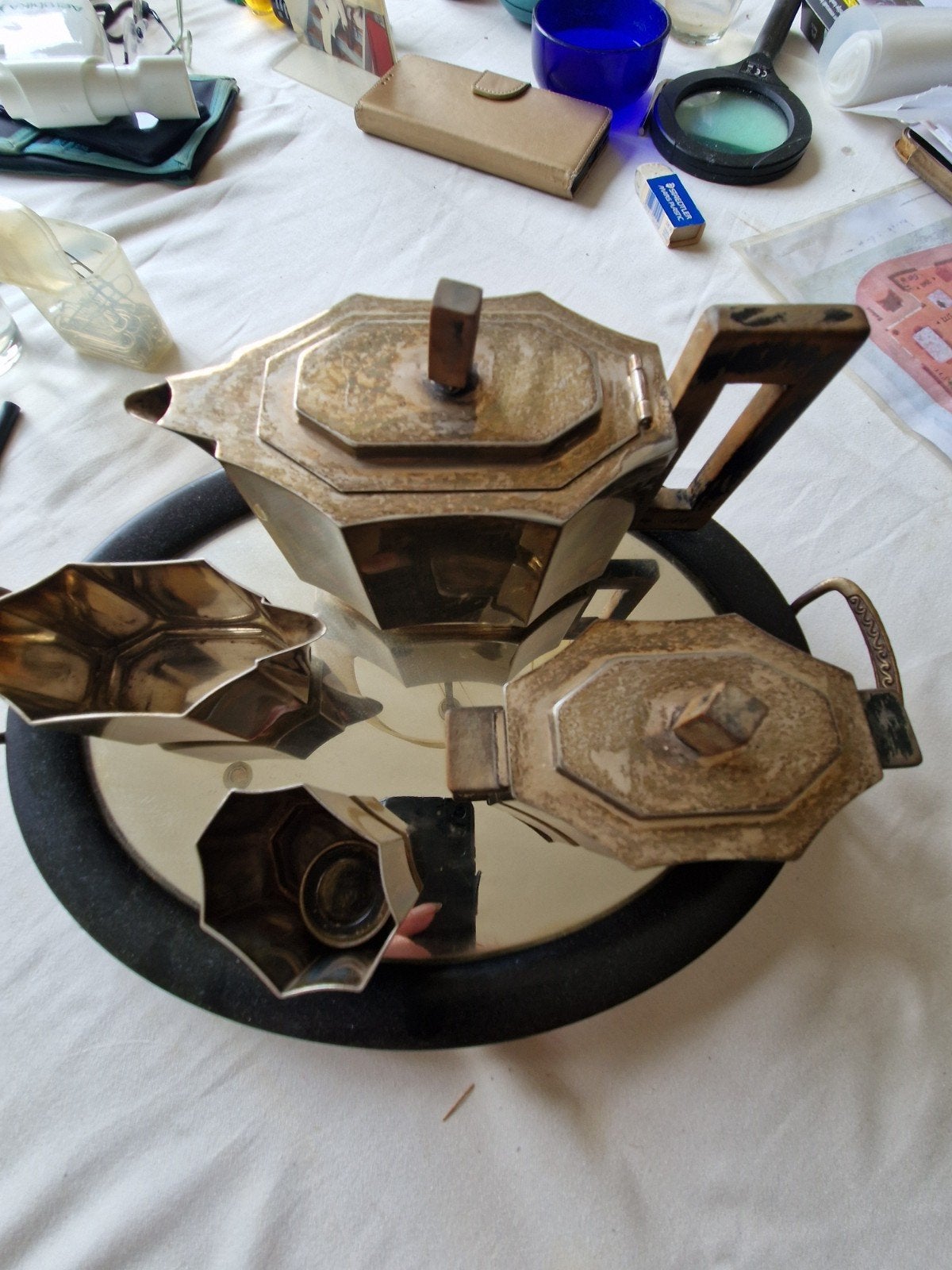 Gero Verzilverd Thee/Koffieservies - Poetsbeurt Nodig, Antiek en Kunst, Ophalen of Verzenden