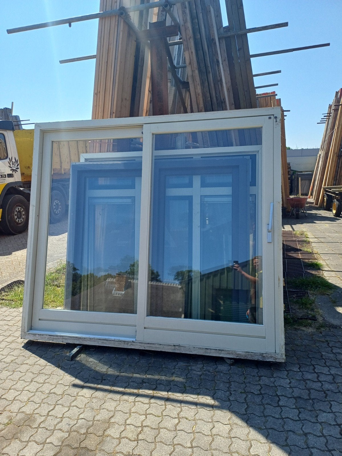 Schuifpui hardhout dubbelglas, Ophalen, 120 cm of meer, Garagedeur, 215 cm of meer