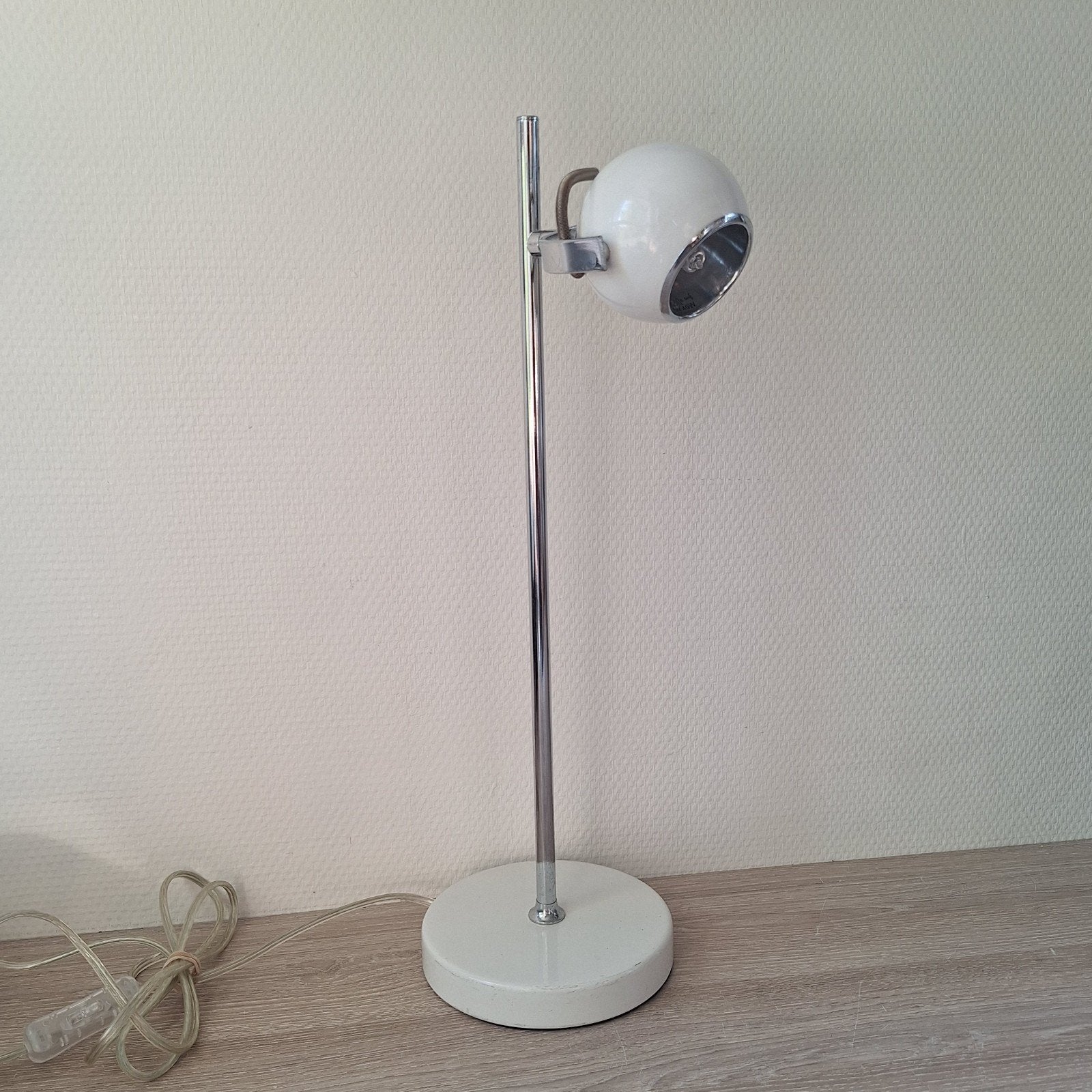 Vintage space age bollamp eyeball spot lamp wit / chroom, Overige typen, Vintage, 48 cm, Wit