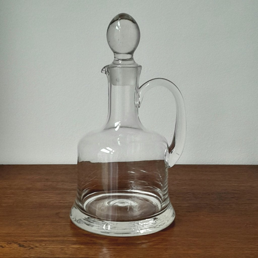 Zware glazen karaf met stop en handvat - vintage, Ophalen of Verzenden, Gebruikt, Glas