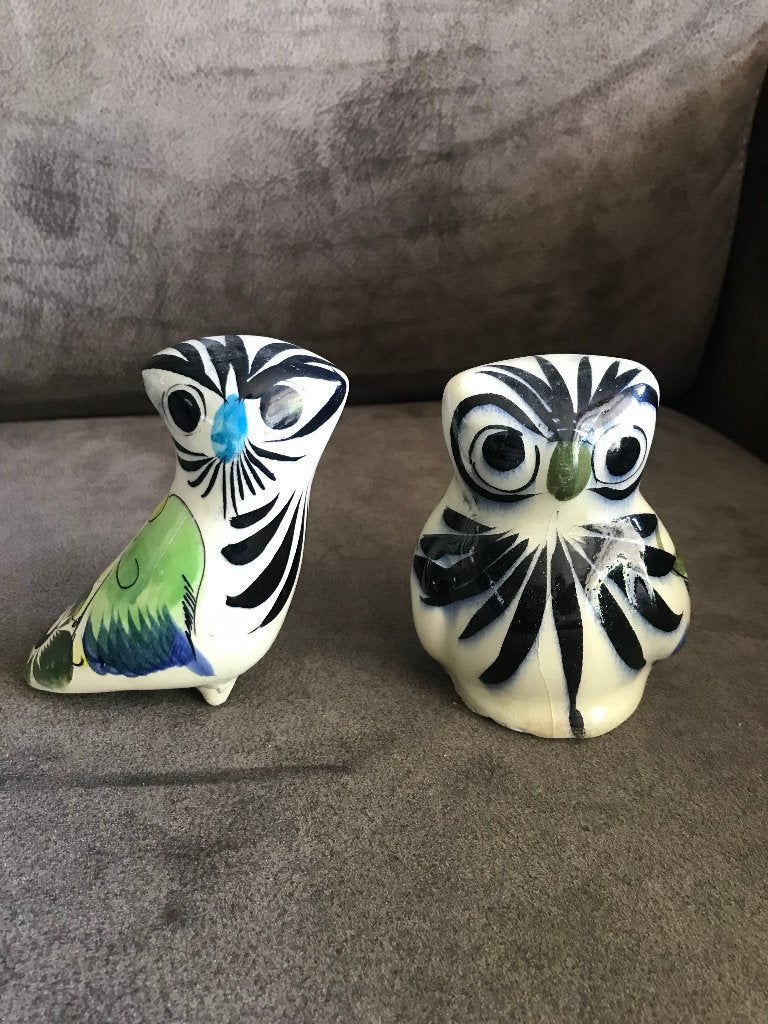 2 Vintage Uiltjes Mexico Keramiek Handbeschilderd., Verzamelen, Beelden en Beeldjes, Ophalen of Verzenden, Zo goed als nieuw, Dier