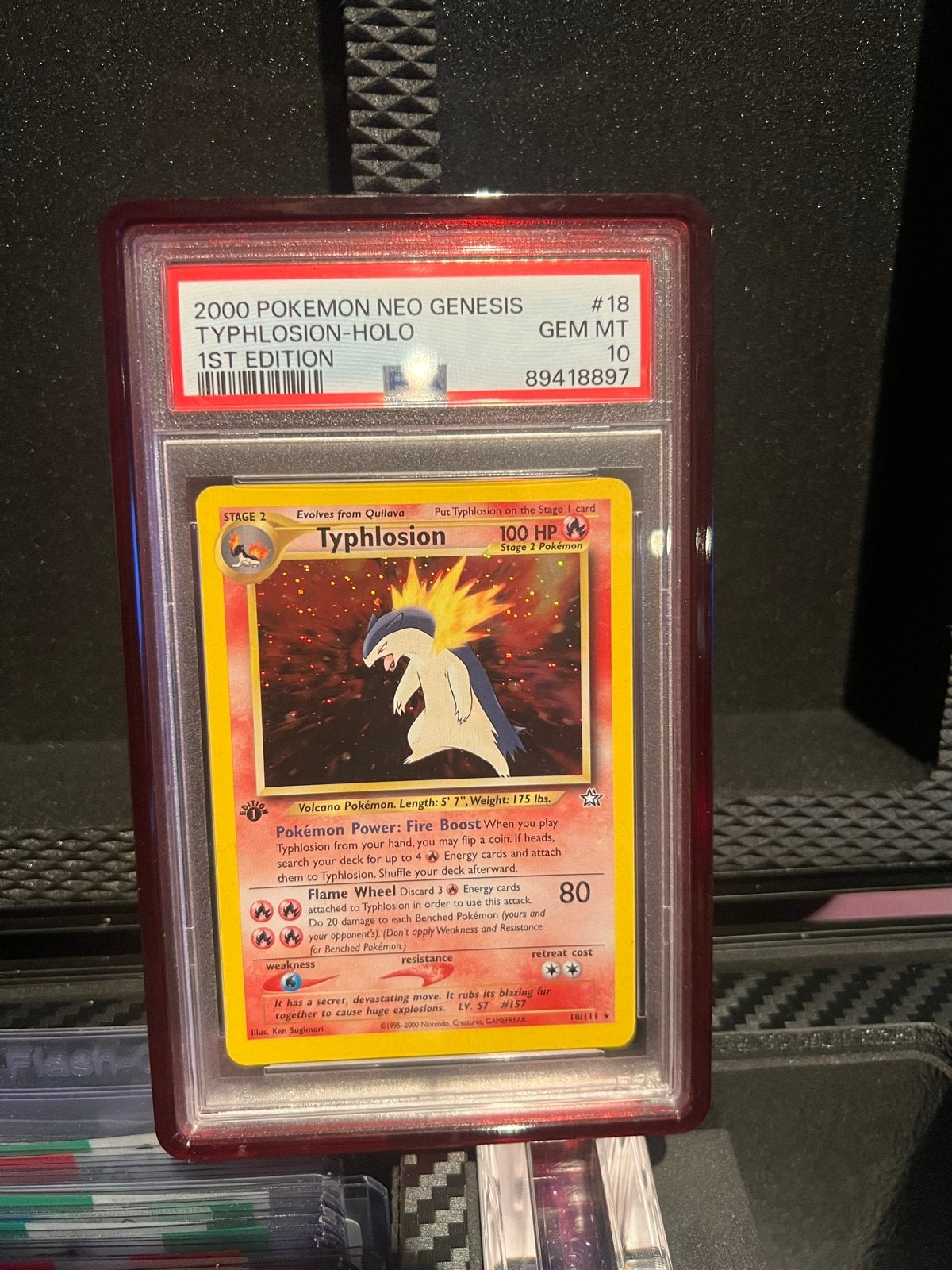 Pokémon Neo Genesis Typhlosion-Holo 1st Edition PSA 10, Ophalen of Verzenden, Zo goed als nieuw, Losse kaart, Foil