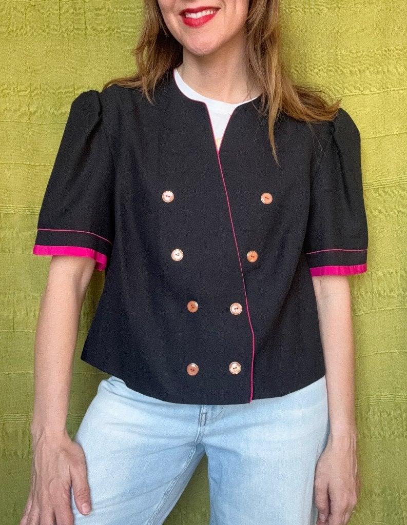 Jasje vintage blauw 42/XL - voor flesje wijn, Ophalen, Blauw, Maat 42/44 (L), Vintage