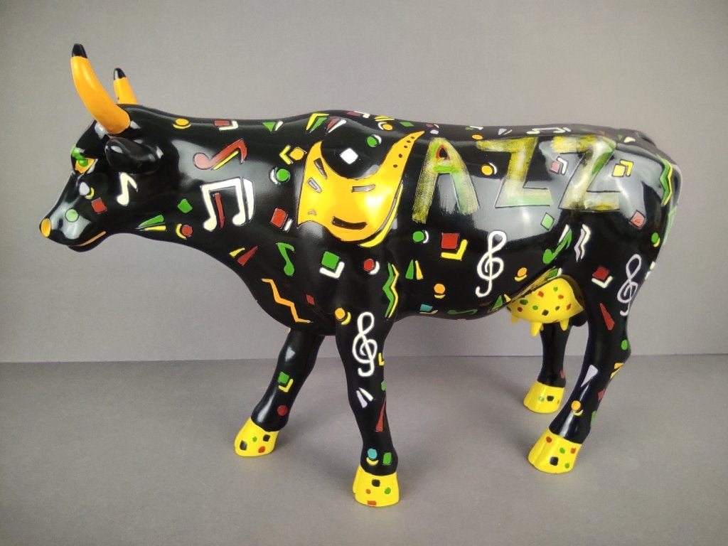 CowParade Koe "18th and Bovine (Jazz)" LARGE (zeldzaam), Antiek en Kunst, Kunst | Designobjecten, Ophalen of Verzenden, Beeld