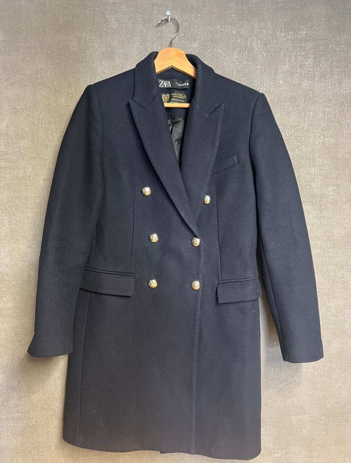 ZARA Manteco wollen mantel/jas, Ophalen of Verzenden, Zo goed als nieuw, Maat 38/40 (M), Blauw