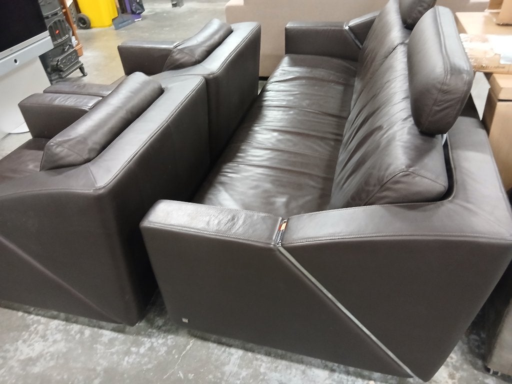 (0531W) zwart leren bankstel Rolf Benz 350 bank en fauteuils, Ophalen, Gebruikt, ., Design