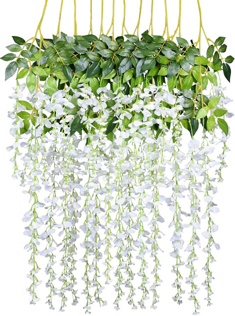 12x Witte Wisteria Kunst Hangplant Plant Kunstplant Wijnstok, Verzenden, Nieuw, Kunstbloem