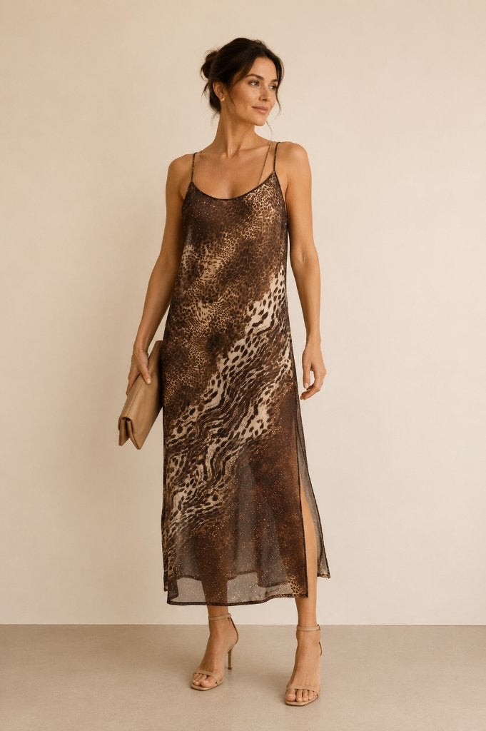 Wolford Bruine Luipaardprint Slip Dress 100% Silk Jurk M, Maat 38/40 (M), Bruin, Verzenden, Zo goed als nieuw