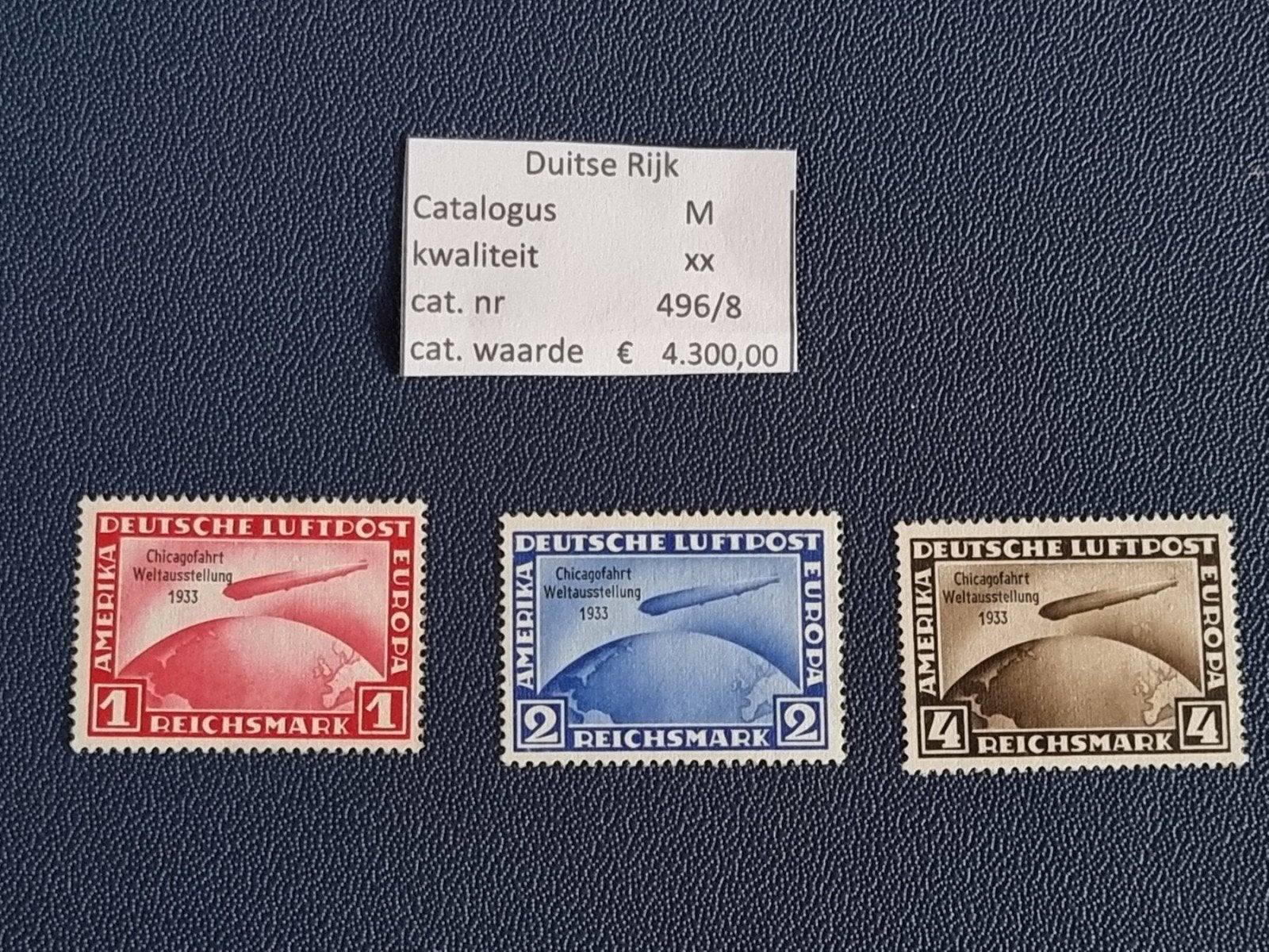 Complete set Michel 496–498 Chicagofahrt 1933 Schlegel BPP, Ophalen of Verzenden