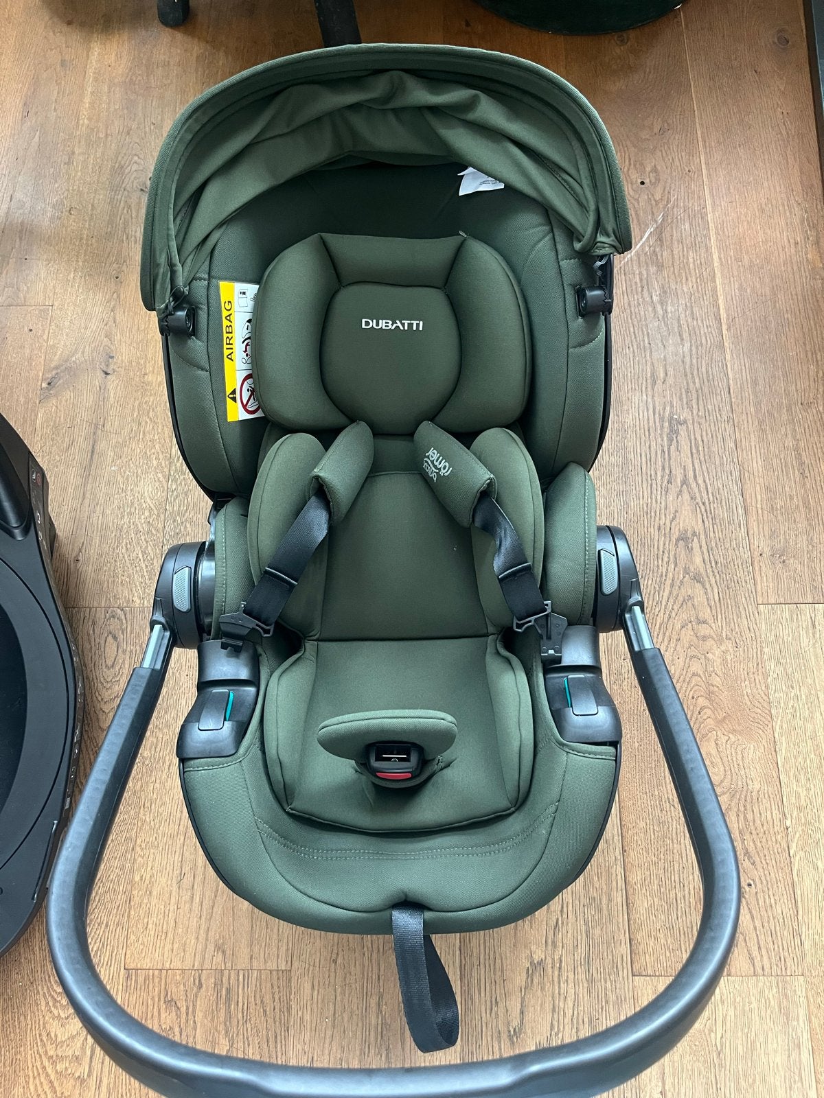 Dubatti Newborn Autostoel Groen met Isofix 360 Base +Spiegel, Zijbescherming, Zo goed als nieuw, Isofix, 0 t/m 13 kg