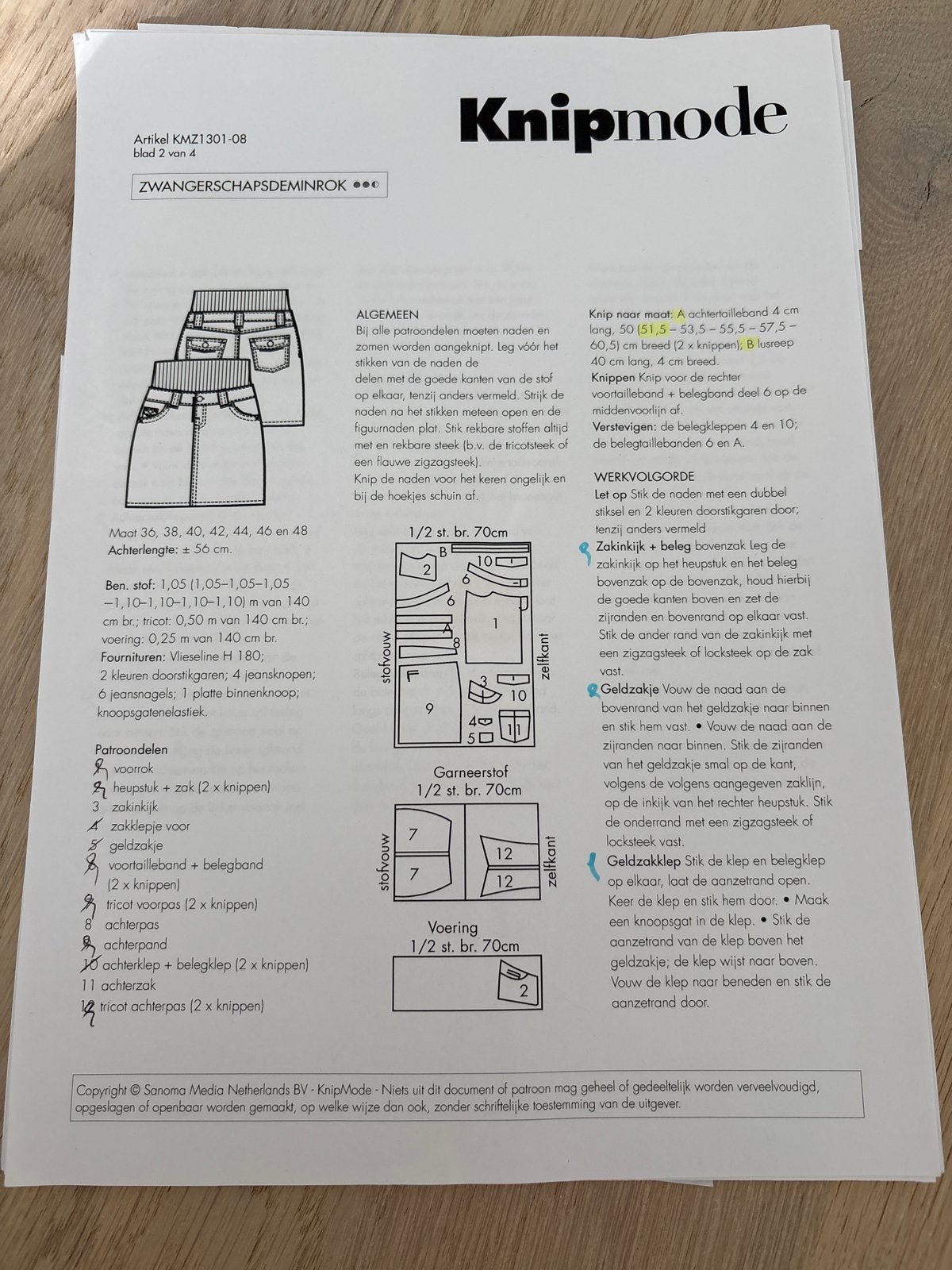 Knipmode ZWANGERSCHAPSDEMINROK patroon KMZ1301-08, Hobby en Vrije tijd, Overige typen, Vrouw, Nieuw, Ophalen of Verzenden
