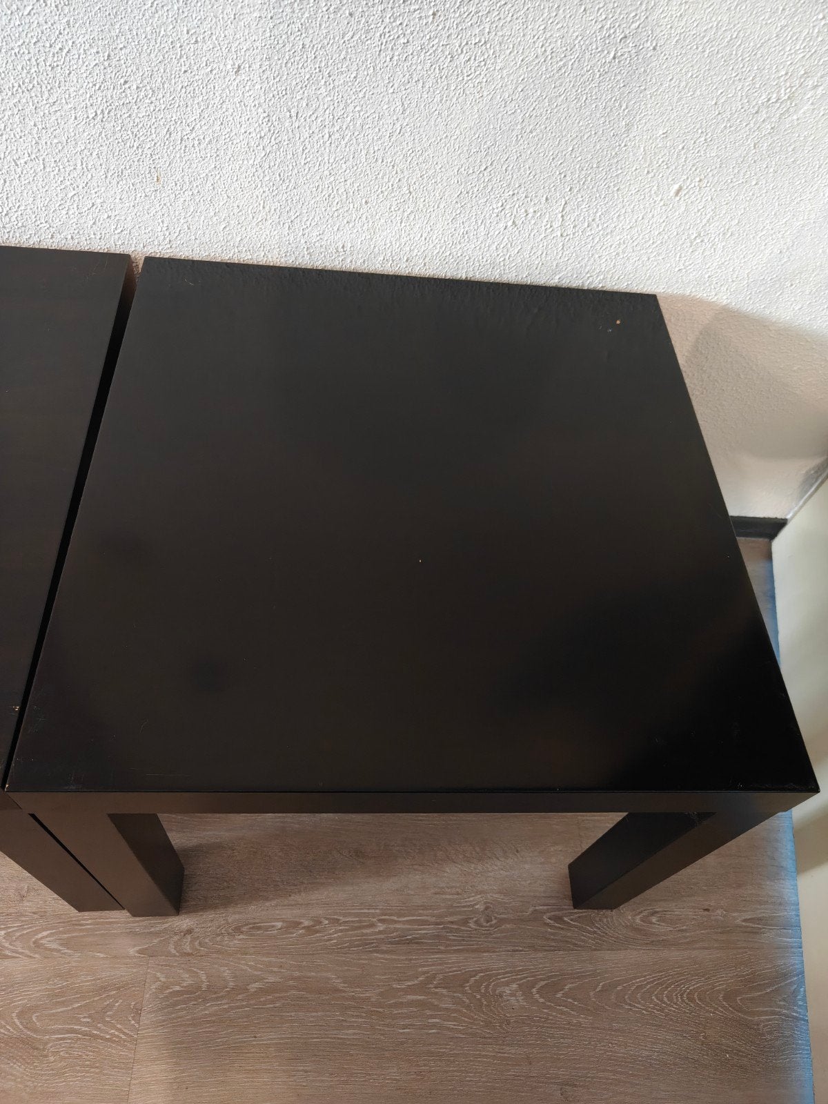 Twee IKEA LACK tafeltjes: hoogglans en mat zwart, Ophalen, Minder dan 45 cm, Minder dan 55 cm, Gebruikt