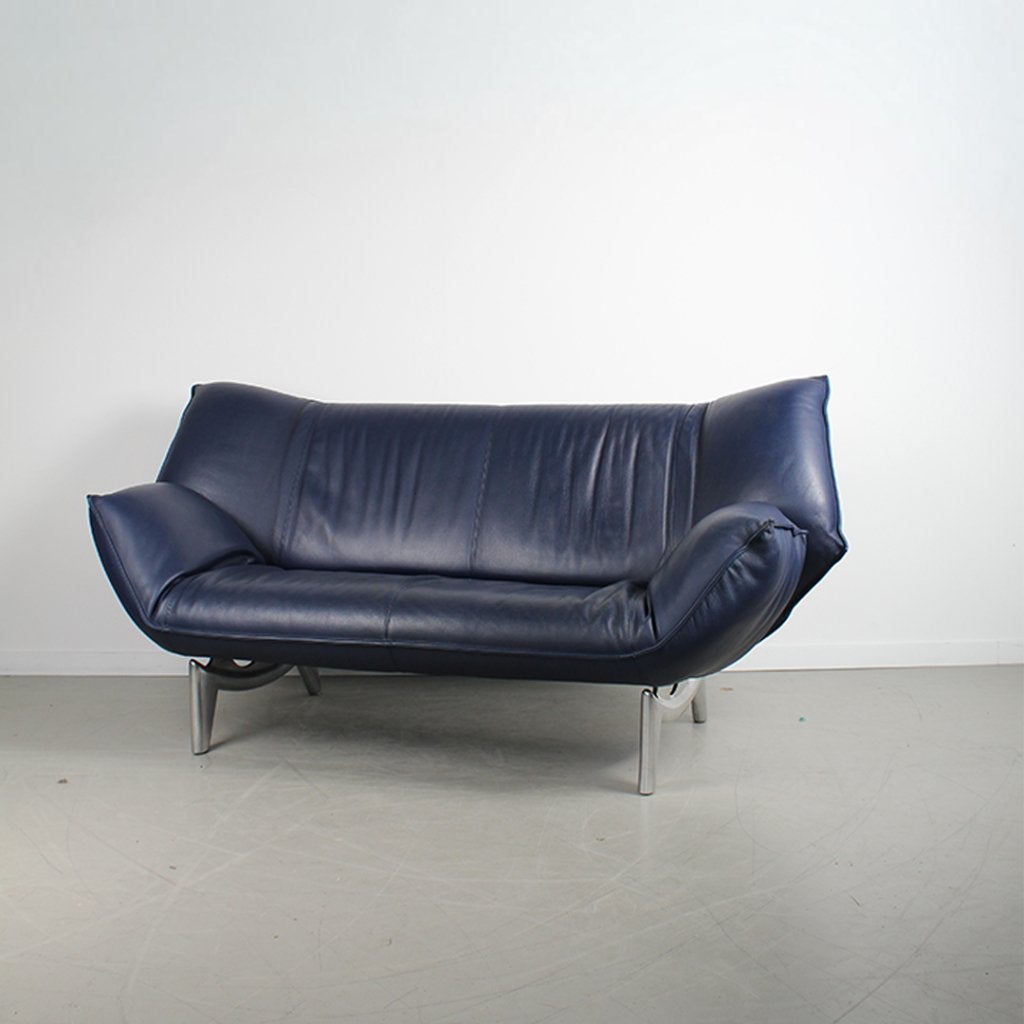 2x Leolux Tango 2-zits/192cm Bank Blauw Leer – Gepolijst, Huis en Inrichting, Banken | Bankstellen, Niet ingevuld, Gebruikt, 150 tot 200 cm