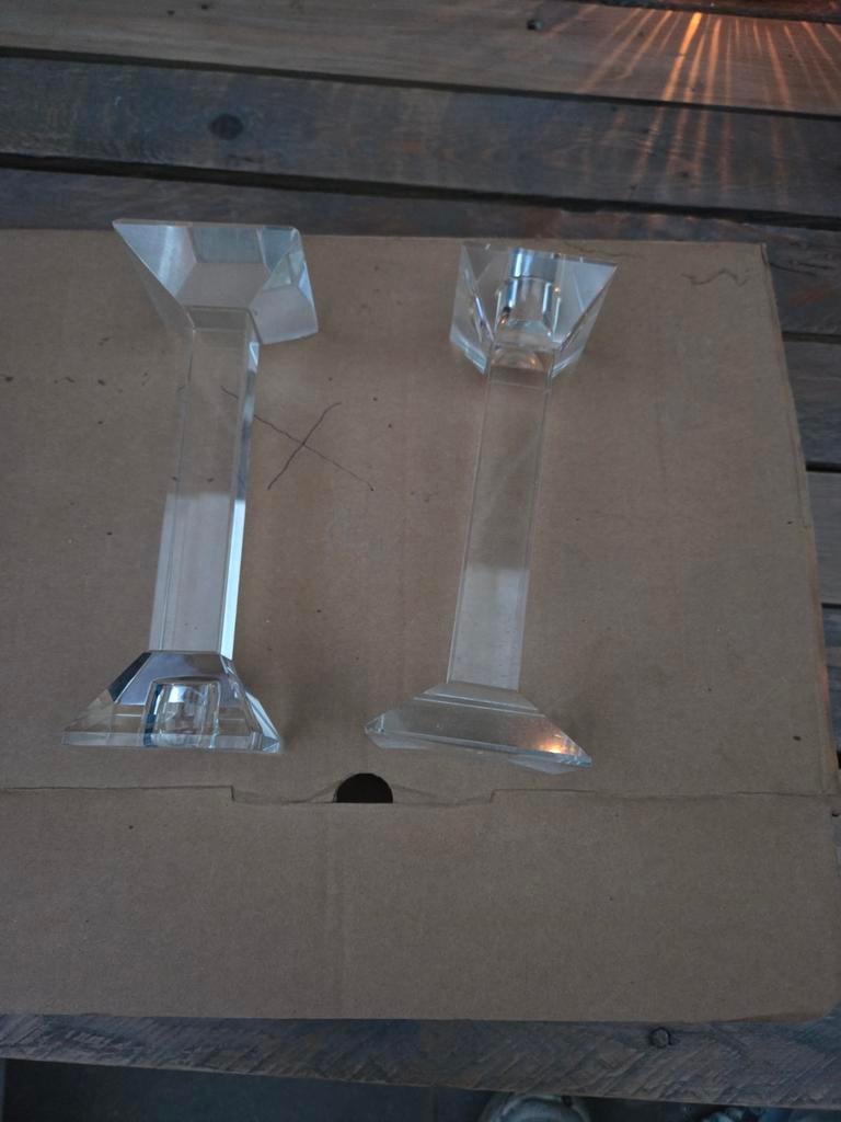 Set van 2 moderne glazen kandelaars, Antiek en Kunst, Ophalen of Verzenden