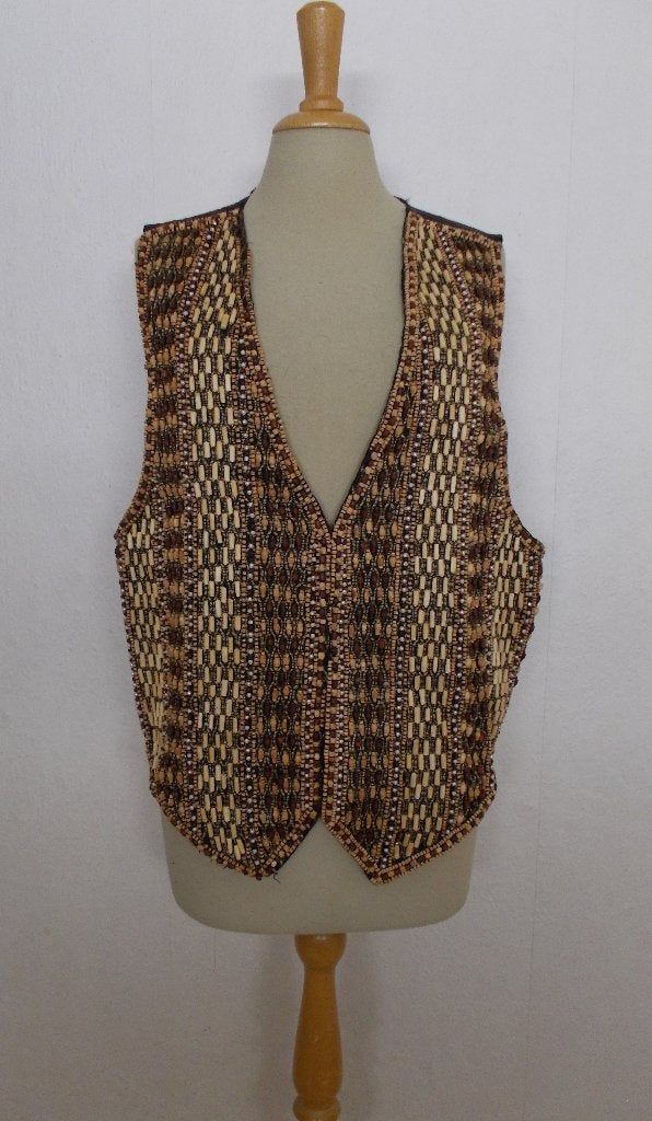 Ibiza/hippie apart gilet bewerkt met houten kraaltjes! L/XL, Bruin, Verzenden, Maat 42/44 (L), Zo goed als nieuw