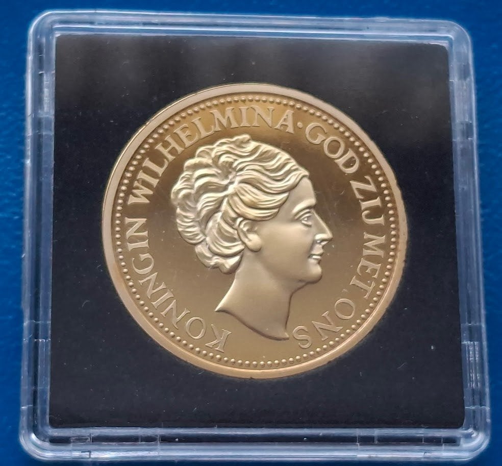 Originele Herslag 10 Gulden 1911 - Wilhelmina, Verzenden, Brons, Nederland