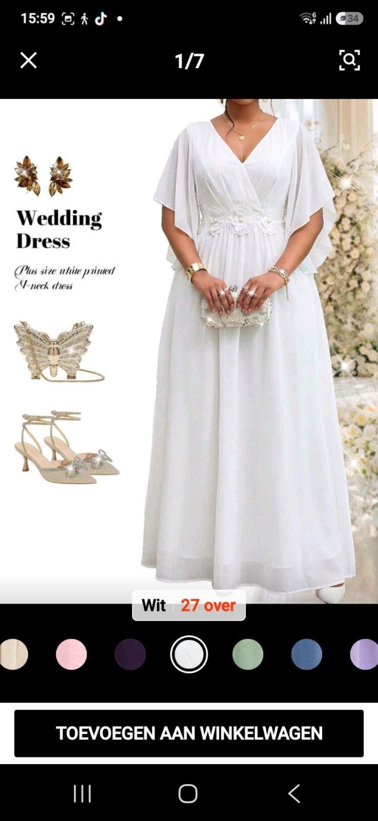 Elegante Witte Trouwjurk - Plus Size V-hals, Ophalen, Trouwjurk, Wit, Nieuw