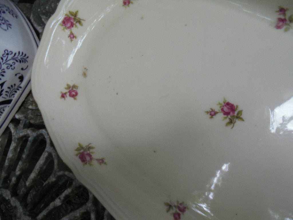 Ovale Vleesschaal Mitterteich Bavaria met roze roosjes, Antiek en Kunst, Ophalen of Verzenden