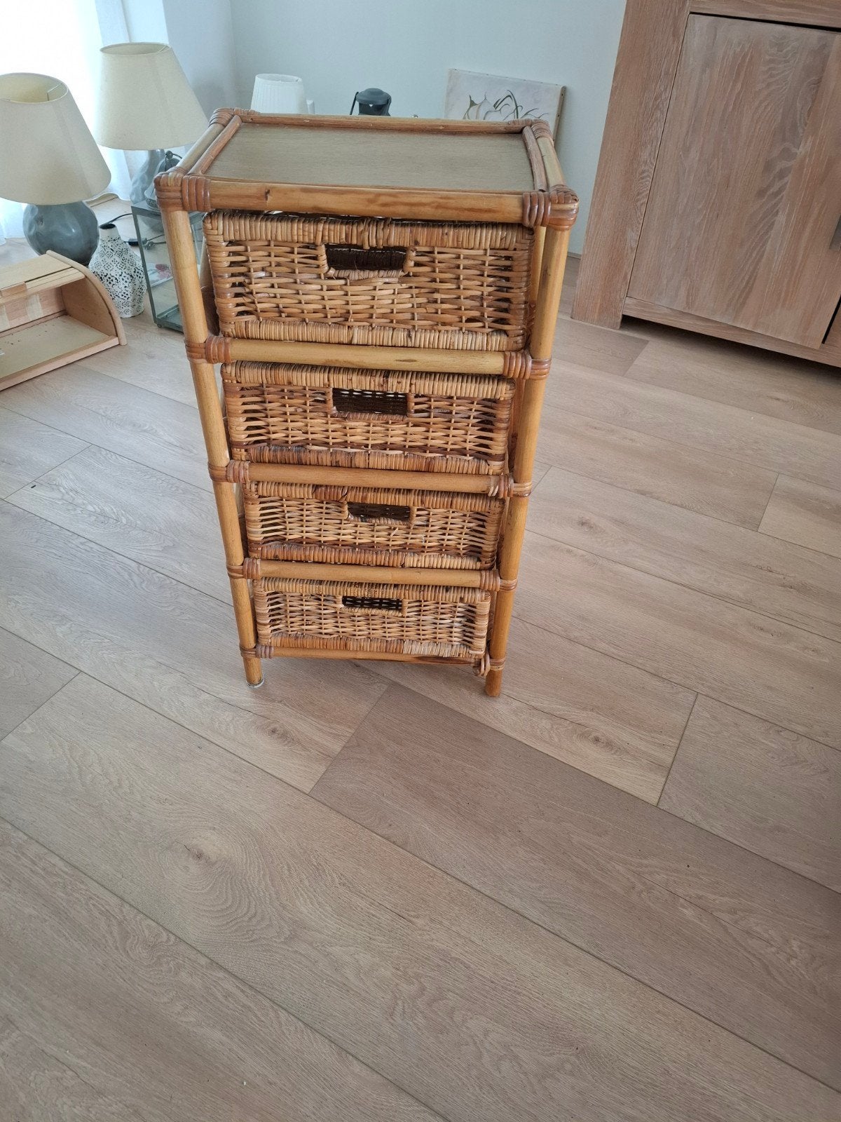 rieten ladenkastje, Ophalen, 50 tot 100 cm, 3 of 4 laden, Minder dan 100 cm