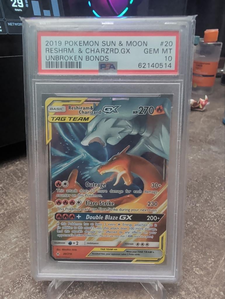 Reshiram & Charizard GX (UNB 20) PSA 10 Gem Mint, Ophalen