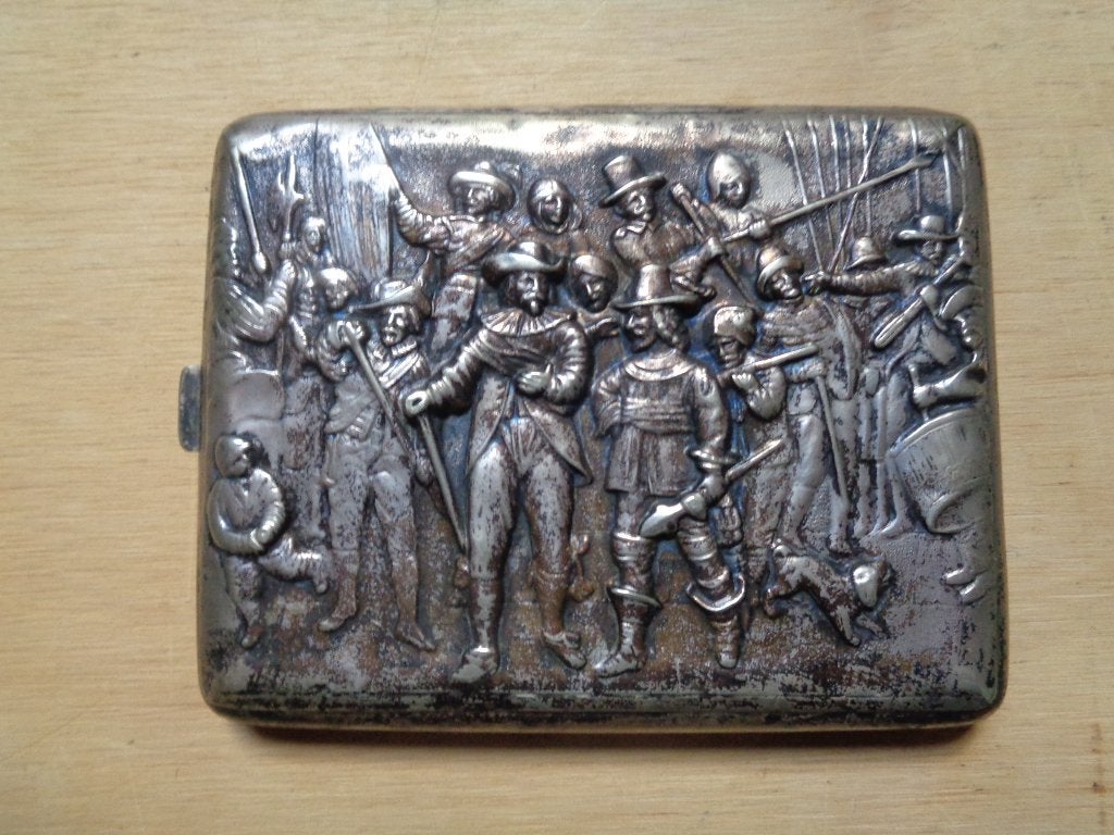 Zilveren sigaretten koker/ etui/ doos "De Nachtwacht", Antiek en Kunst, Ophalen of Verzenden, Zilver