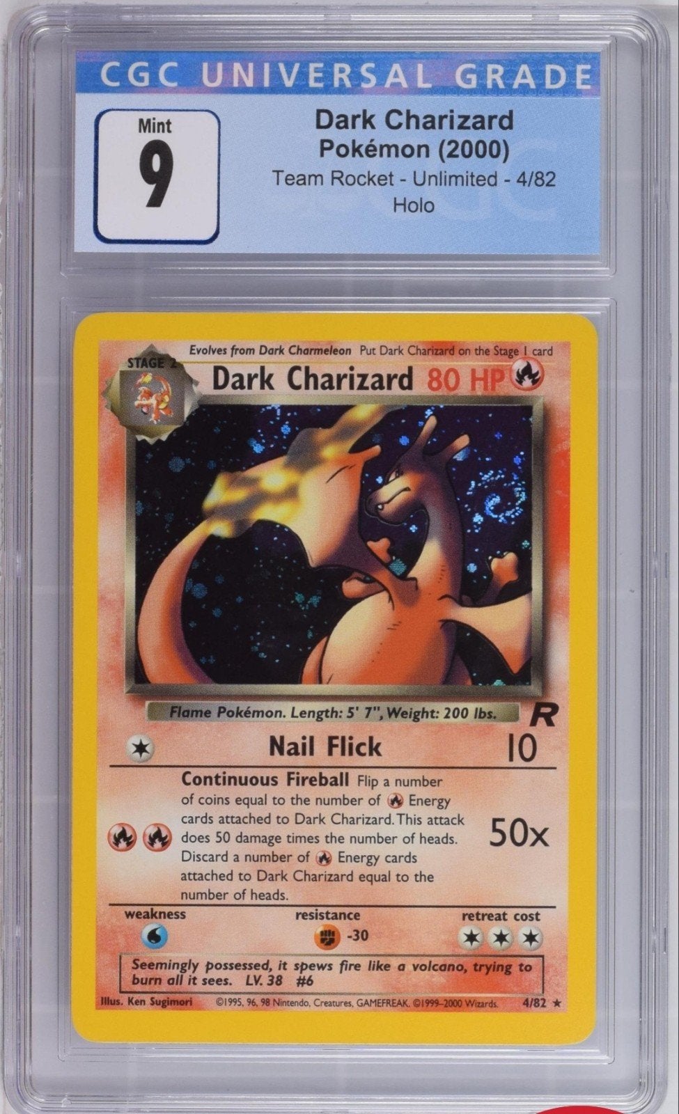 *Perfecte Swirl* Dark Charizard Holo CGC 9, Ophalen of Verzenden, Nieuw, Foil
