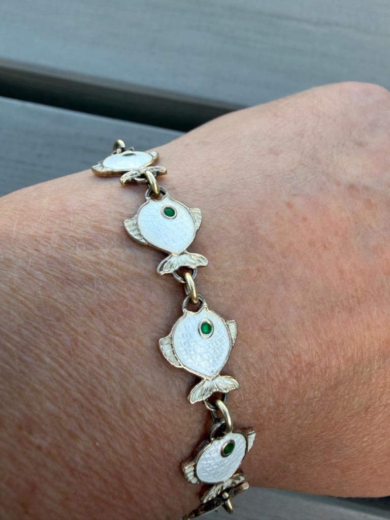 Vintage Volmer Bahner Deense Sterling zilveren visarmband, Ophalen of Verzenden, Gebruikt, Wit, Zilver