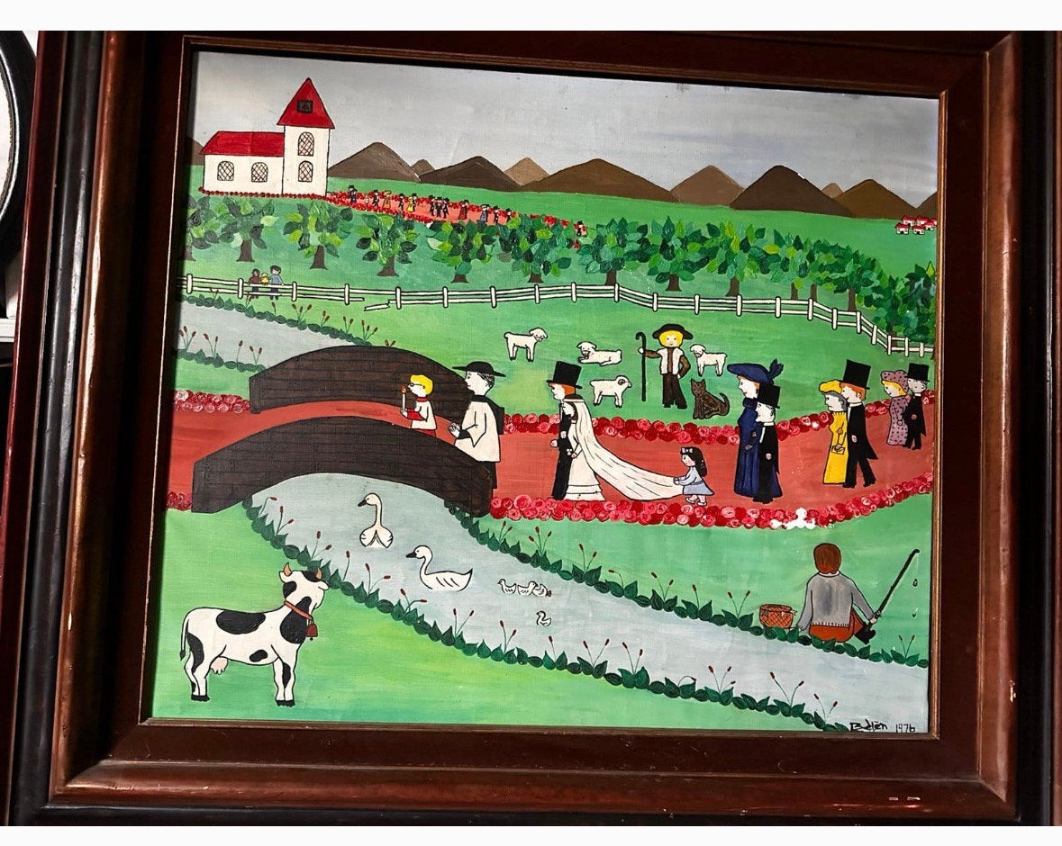 Belèn Saro  / Spanje olie op doek naïve kunst 1976 Madrid., Ophalen, Ingelijst, Olieverf, Landschap