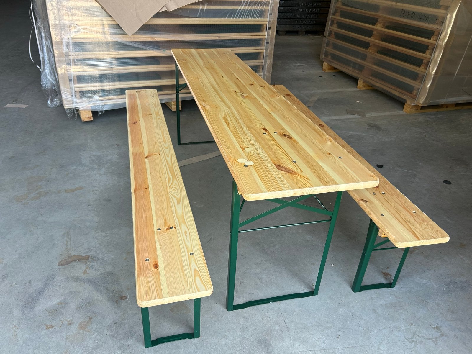 Nieuwe Biertafel 50x220 cm met 2 banken, Tuin en Terras, Picknicktafels, Ophalen, Nieuw, Inklapbaar, Rechthoekig