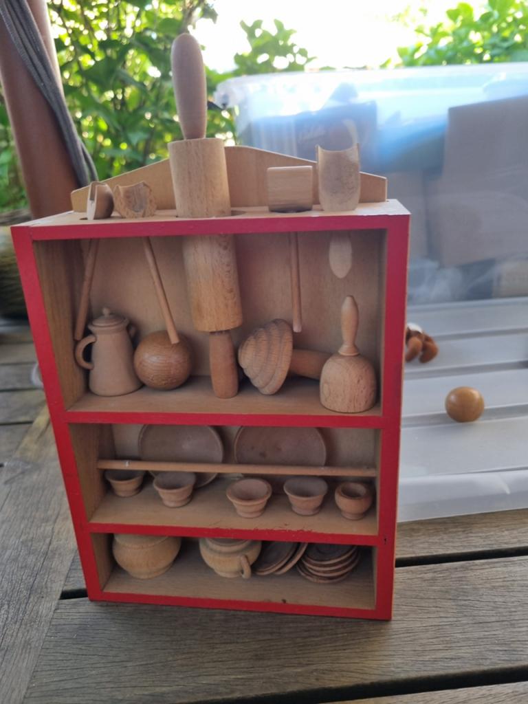 Vintage houten poppenhuis keukenset Levi Italy, Ophalen of Verzenden