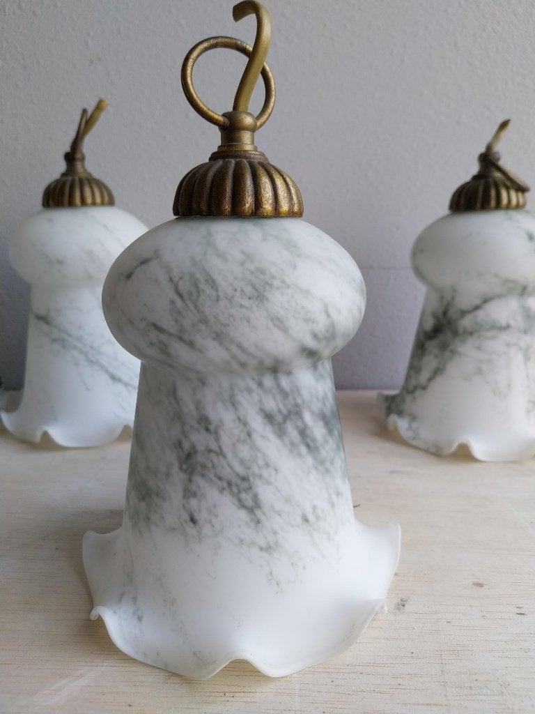 Set 5 Art Deco opaline lampenkappen marmerglas, Ophalen of Verzenden