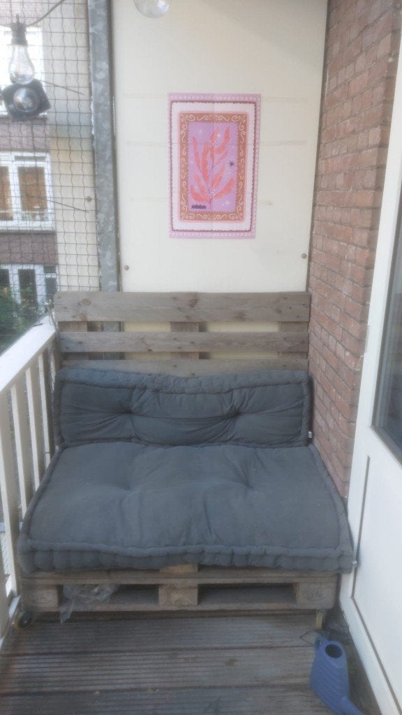 Bankje voor buiten + kussens, Ophalen, Gebruikt, Hout