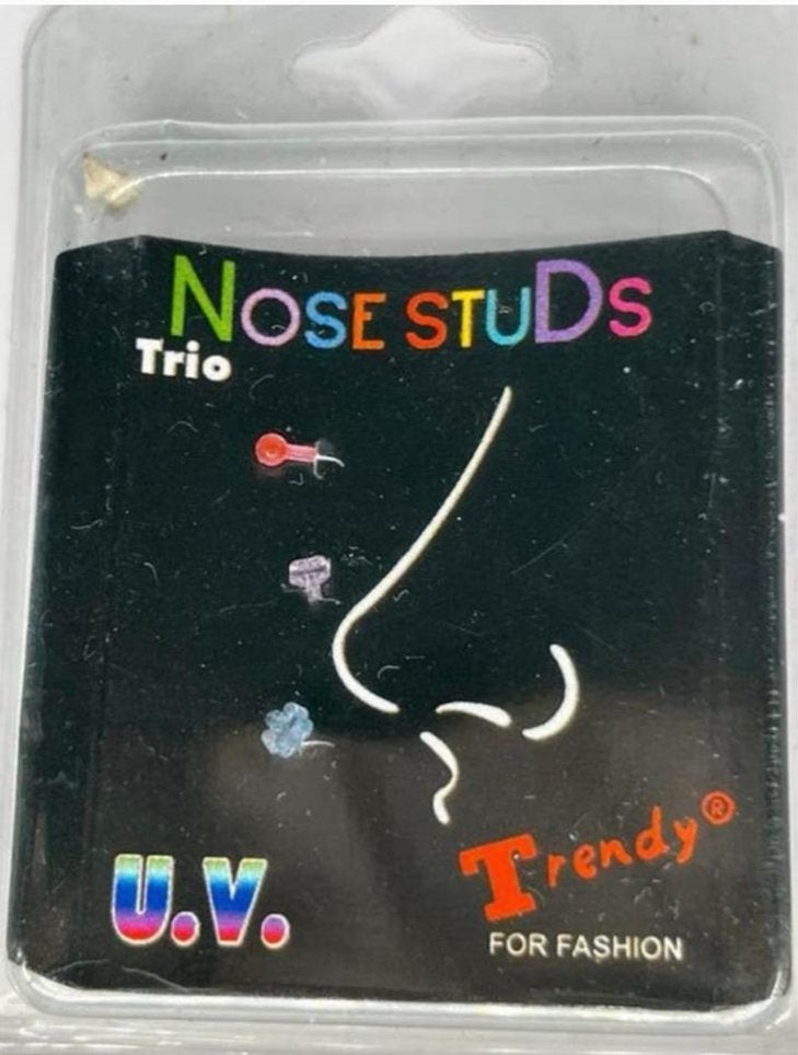 Trendy UV Neuspiercings Trio - Fashion Neus Studs, Ophalen of Verzenden, Nieuw, Overige materialen, Neuspiercing