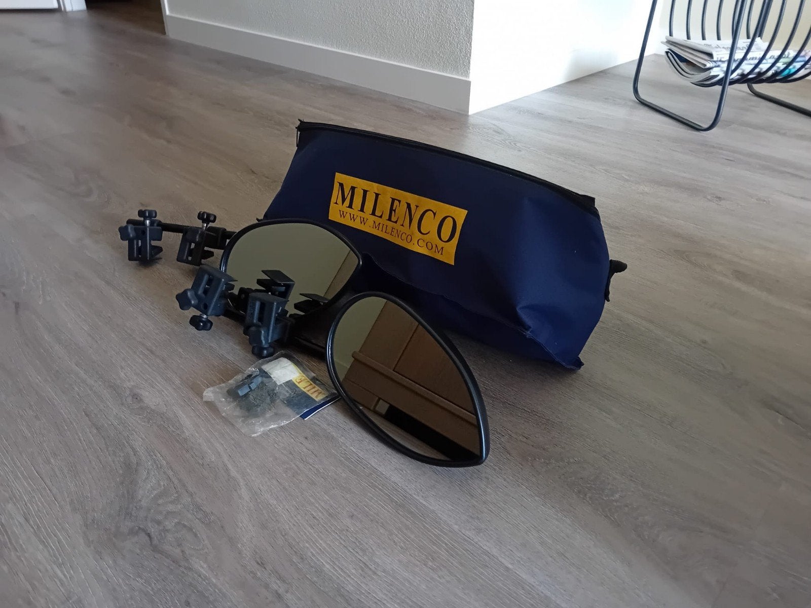 Milenco caravan spiegels in draagtas, Ophalen, Gebruikt